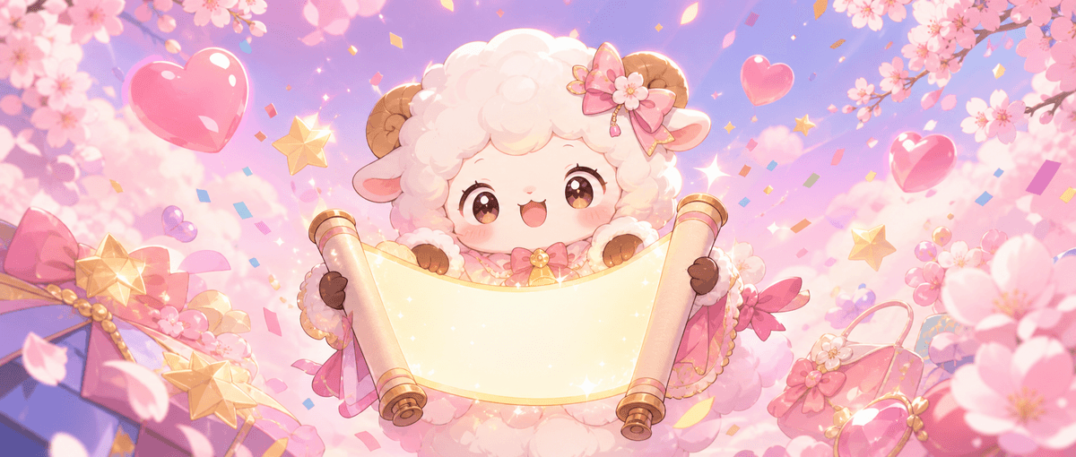 羊のキャラクターが結果スクロールを持って喜んでいるイラスト
